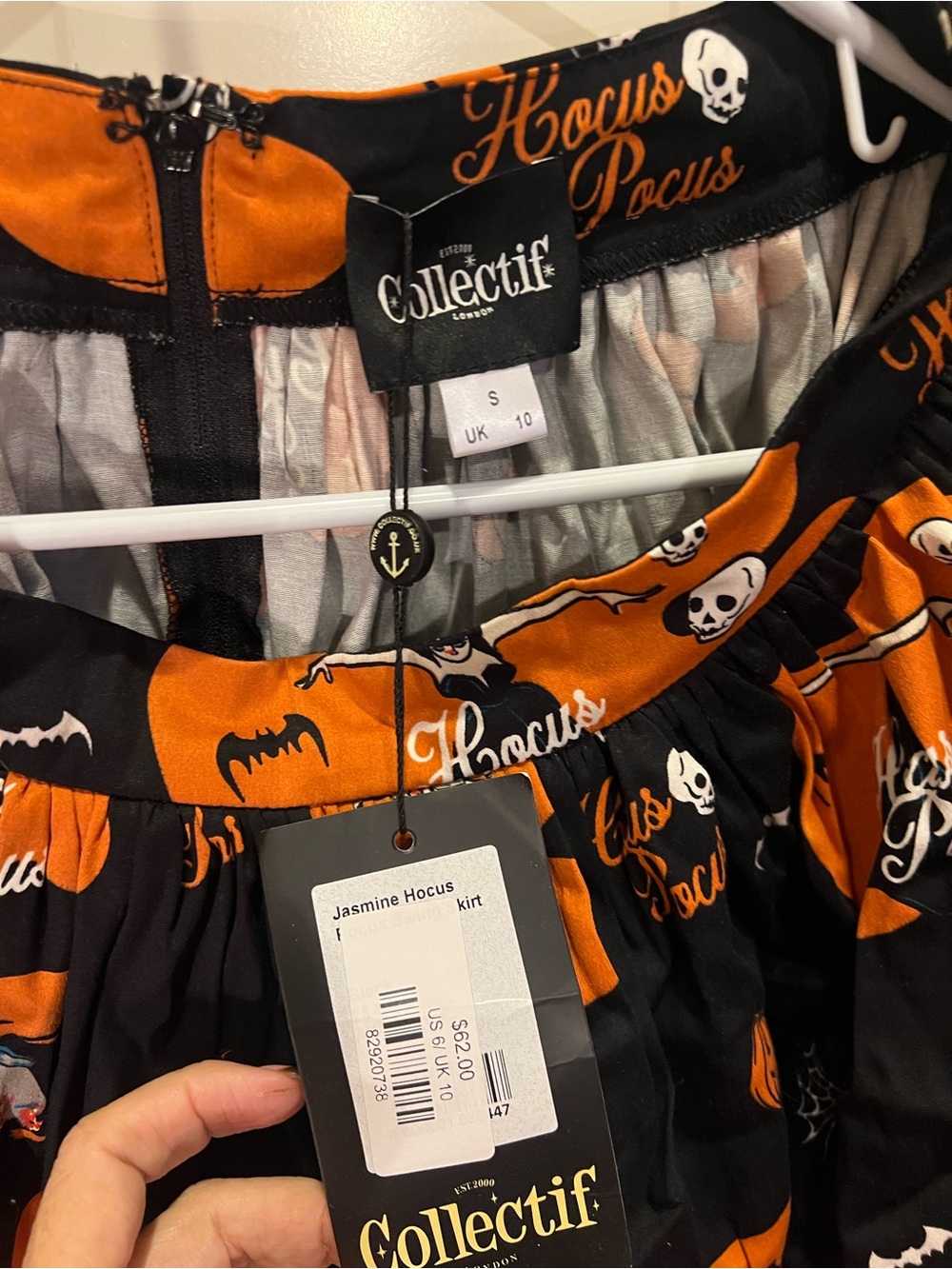 Collectif Orange & Black 'Hocus Pocus' Skirt with Halloween Print